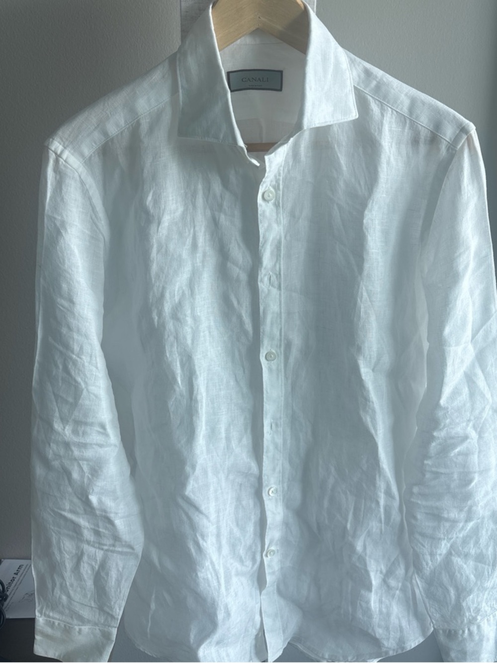 Canali White Linen Button-Up Shirt